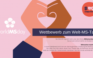 Illustration mit zu einem Herz geformten Händen. Text: Wettbewerb zum Welt-MS-Tag. Jetzt mitmachen!