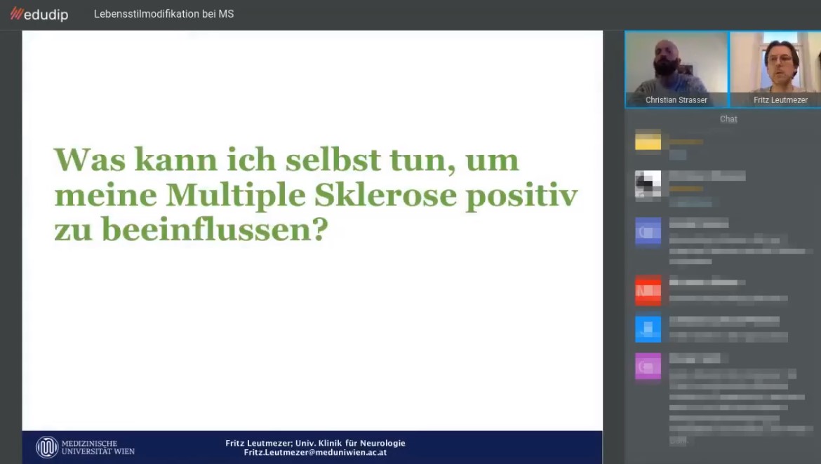 Screenshot Webinar: Lebensstilmodifikation bei Multipler Sklerose