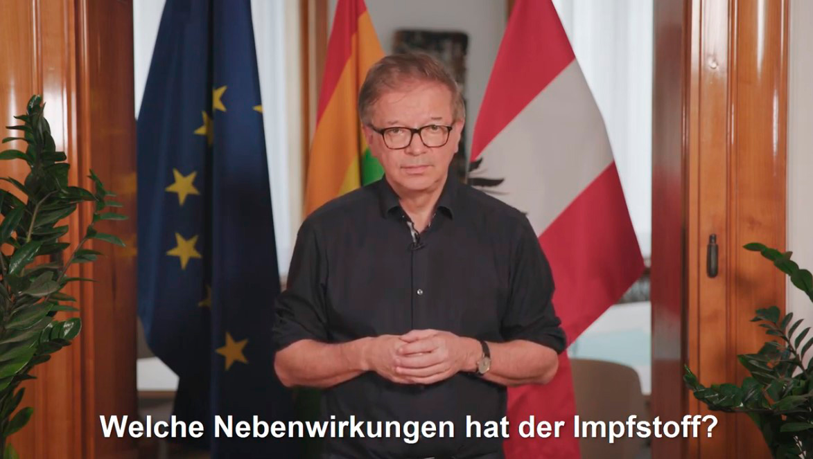 Screenshot: In einem Video beantwortet Gesundheitsminister Rudi Anschober die wichtigsten Fragen zur Corona-Impfung für Menschen mit Behinderungen in leichter Sprache.